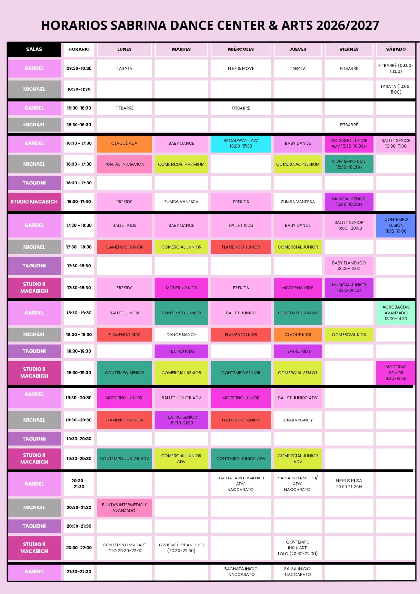 Horarios Sabrina Dance Center